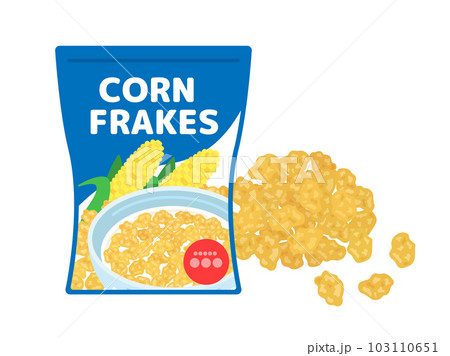 パックに入った、コーンフレークのイラスト パックに入った、コーンフレークのイラスト 103110651