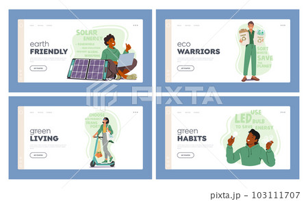 Eco-friendly People Landing Page Template Set. Environmentally Conscious Characters Dedicated To Sustainability Eco-friendly People Landing Page Template Set. Environmentally Conscious Characters Dedicated To Sustainability 103111707