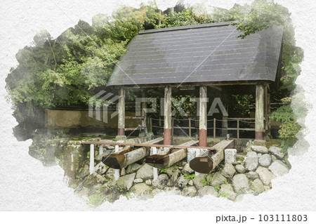 水彩画風 伊万里大川内山 唐臼小屋 佐賀県伊万里市 水彩画風 伊万里大川内山 唐臼小屋 佐賀県伊万里市 103111803