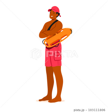 Experienced Lifeguard Male Character Ensuring Safety, Vigilance, And Rescue Expertise. Highly Trained, Skilled In Cpr 103111806