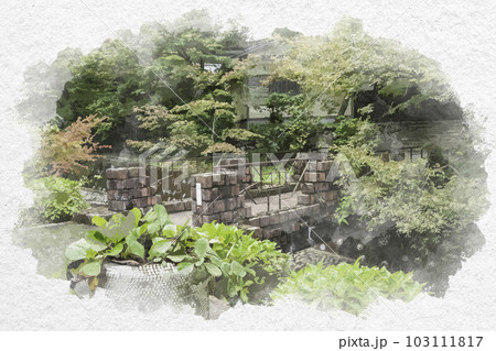 水彩画風　伊万里大川内山　鍋島藩窯公園　佐賀県伊万里市 103111817