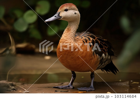 Image of a lesser whistling duck on natural background. Wild Animals. Winged animal. illustration. Generative AI. Image of a lesser whistling duck on natural background. Wild Animals. Winged animal. illustration. Generative AI. 103114684