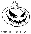 Pumpkin halloween coloring pages. Halloween coloring page with spooky objects, hand drawn cute Halloween coloring sheet. Doodle style. Outline vector illustration for coloring book. Vector sheet icon. 103115592