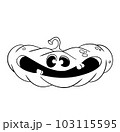 Pumpkin halloween coloring pages. Halloween coloring page with spooky objects, hand drawn cute Halloween coloring sheet. Doodle style. Outline vector illustration for coloring book. Vector sheet icon. 103115595