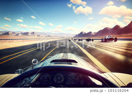 Racing car on the track. Outdoor race with fast cars making speed laps. Generated AI. 103116204