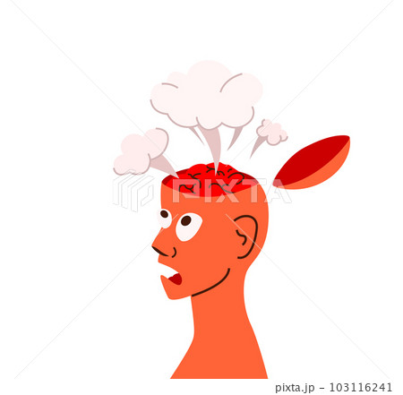Human head with open brain and explosion, think flow vector illustration. Emotional man face in simple modern trend flat style isolated on white background 103116241