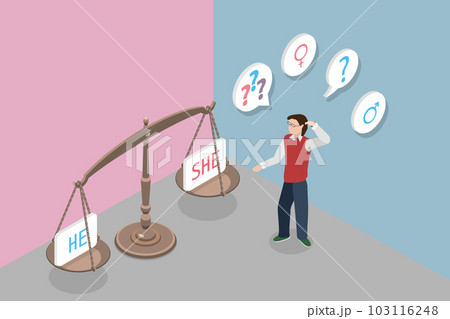 3D Isometric Flat Vector Conceptual Illustration of Thinking About Gender Roles 103116248