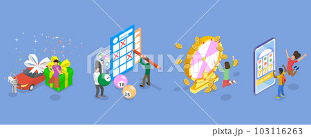 3D Isometric Flat Vector Set of Lottery Winners 103116263