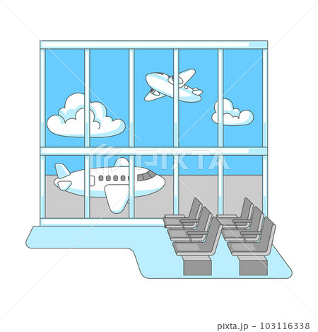 Airport window with airplanes. Travel illustration and tourism background. Airport window with airplanes. Travel illustration and tourism background. 103116338