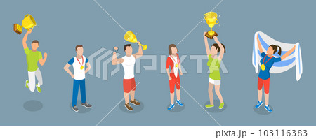 3D Isometric Flat Vector Set of Success, Triumph and Victory 103116383