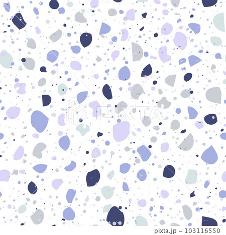 Purple terrazzo flooring seamless pattern. Cute abstract neutral background. Vector texture of mosaic floor. Lilac, purple and grey colors. Trendy repeat design for decor, wallpapers, print 103116550