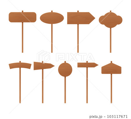 Set of wooden sign posts. Rustic board, plank with place. Wood sign old road planks set. 103117671