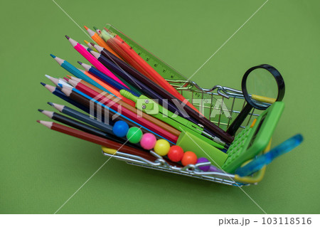 Stylish colored stationery and school supplies. The concept of returning to school Stylish colored stationery and school supplies. The concept of returning to school 103118516