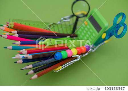 Stylish colored stationery and school supplies. The concept of returning to school Stylish colored stationery and school supplies. The concept of returning to school 103118517
