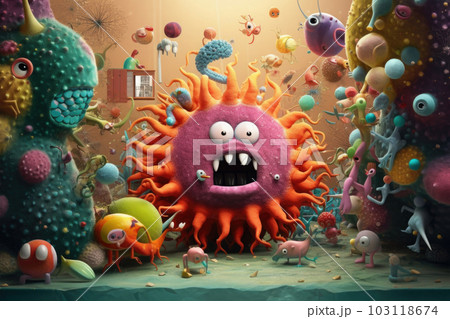 Macro shot of virus cells. Pandemic infection concept. Generative AI Macro shot of virus cells. Pandemic infection concept. Generative AI 103118674