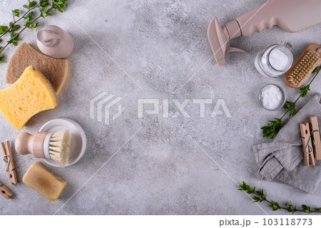 Eco cleaning with bottles, brushes and sponges Eco cleaning with bottles, brushes and sponges 103118773