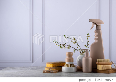 Eco cleaning with bottles, brushes and sponges Eco cleaning with bottles, brushes and sponges 103119057