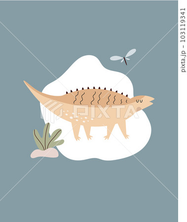 Funny illustration with dinosaur in a simple hand drawn style Funny illustration with dinosaur in a simple hand drawn style 103119341