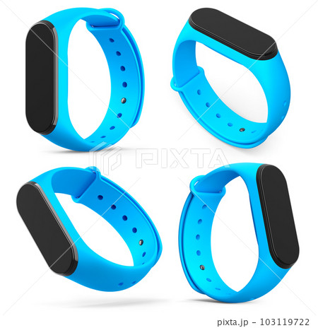 Set of fitness trackers or smart watches with heart rate monitor on white 103119722