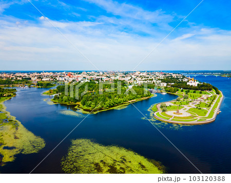 Yaroslavl city, Volga river aerial view Yaroslavl city, Volga river aerial view 103120388