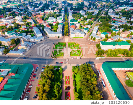 Kostroma city, Volga river aerial view 103120650