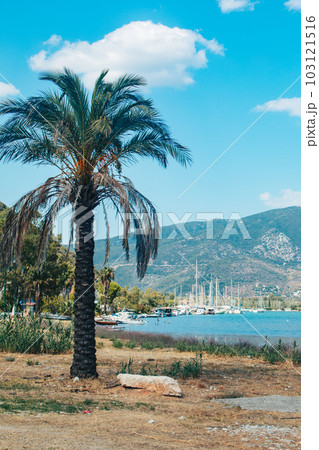 sea bay with yachts and boats at Lefkada island Greece sea bay with yachts and boats at Lefkada island Greece 103121516