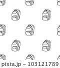 Seamless doodle backpacks pattern design. Hand drawn backpack seamless pattern.  103121789