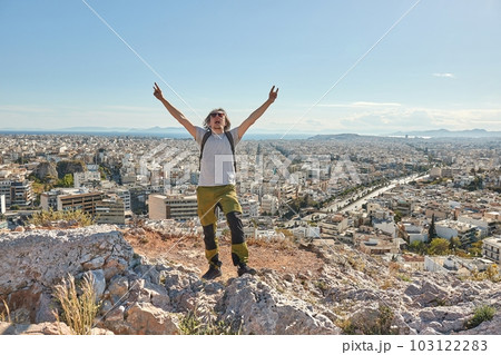 City view of Athens, Greece, tourist posing on hill 103122283