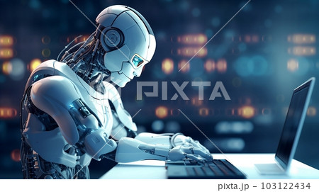 キーボードを打つAIロボット 103122434
