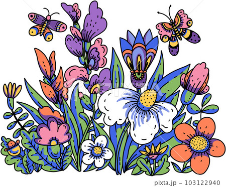 Summer garden wildflowers bouquet, bold modern flora Summer garden wildflowers bouquet, bold modern flora 103122940