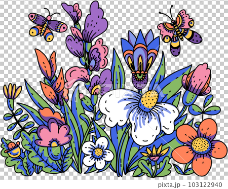 Summer garden wildflowers bouquet, bold modern flora Summer garden wildflowers bouquet, bold modern flora 103122940