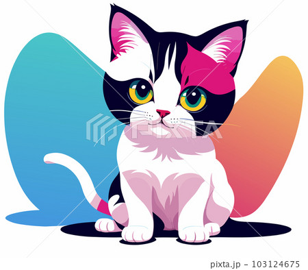 A cartoon cat sits on a white backgroundのイラスト素材 [103124675