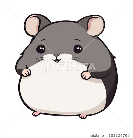 A cartoon image of a fat gray and white hamster on a white background 103124709