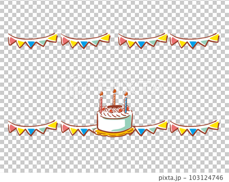 パーティー風誕生日ケーキ 水彩手描き風のフレーム パーティー風誕生日ケーキ 水彩手描き風のフレーム 103124746