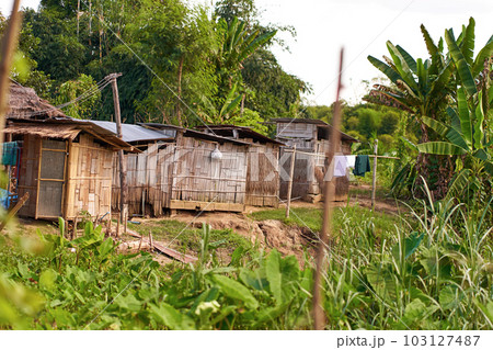 Palm Thatched Huts in a Thai Village 103127487