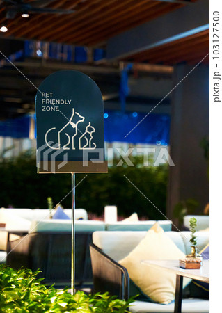 Pet Friendly Cafe Sign on Summer Terrace 103127500