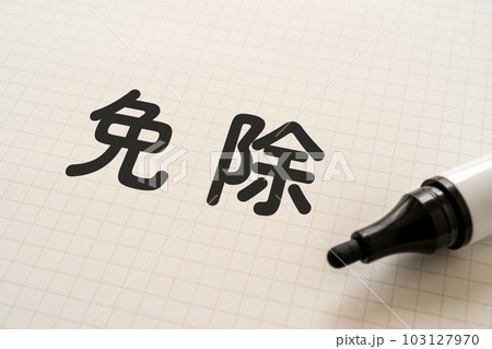 免除と書かれたノートとマーカー 免除と書かれたノートとマーカー 103127970