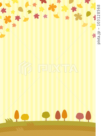 秋のイメージ、カラフルな葉っぱのフレーム縦向き 103128568