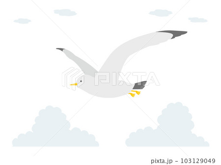 空を飛ぶカモメと雲のイラストのセット 空を飛ぶカモメと雲のイラストのセット 103129049