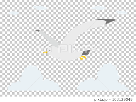 空を飛ぶカモメと雲のイラストのセット 空を飛ぶカモメと雲のイラストのセット 103129049