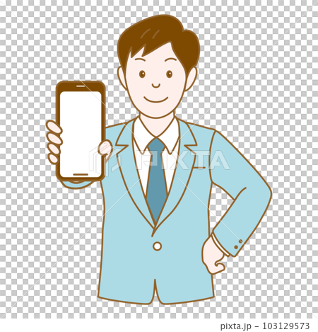 スマホの画面を見せる男性 スマホの画面を見せる男性 103129573