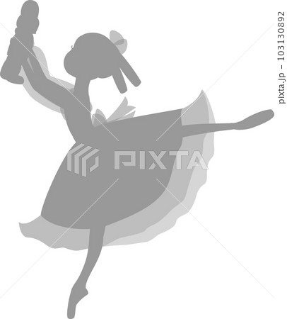 クラシックバレエくるみ割り人形のクララを踊るバレリーナのグレーのシルエット クラシックバレエくるみ割り人形のクララを踊るバレリーナのグレーのシルエット 103130892