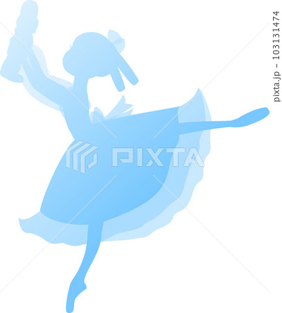 クラシックバレエくるみ割り人形のクララを踊るバレリーナの青色のシルエット クラシックバレエくるみ割り人形のクララを踊るバレリーナの青色のシルエット 103131474