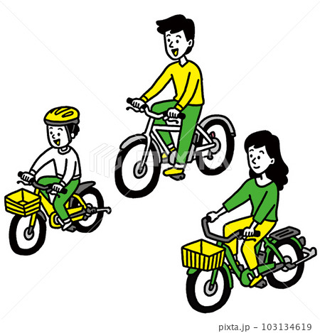 家族で自転車に乗る親子 103134619