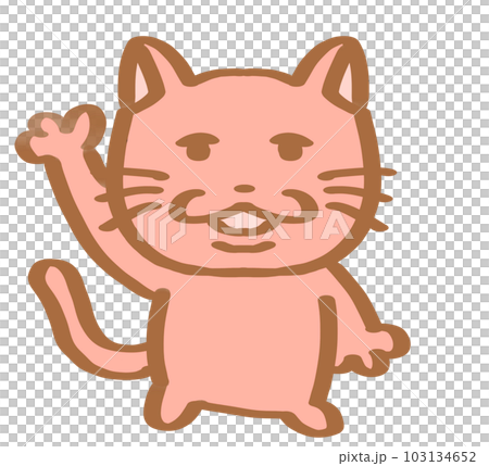 ゆるゆるねこ手を振る右手ピンク 103134652