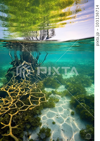 Mangrove and crystal clear water. The birth of large forest in empty place, the concept of life on earth. Mangrove and crystal clear water. The birth of large forest in empty place, the concept of life on earth. 103136714