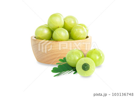 Fresh indian gooseberry isolated on white background, herb and medical fruit for health care concept 103136748