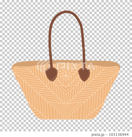 Wicker Straw Basket Bag Isolated On White Background Beach Summer