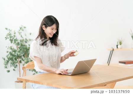 カード決済をする女性 リビング カード決済をする女性 リビング 103137650