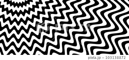 Spinning optical illusion background. Black and white abstract wave lines surface. Poster design. Torsion spiral illusion wallpaper. Vector illustration Spinning optical illusion background. Black and white abstract wave lines surface. Poster design. Torsion spiral illusion wallpaper. Vector illustration 103138872
